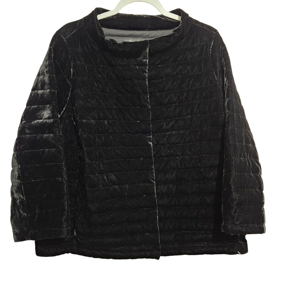 Talbots Quilted Velvet 80% Down Puffer Jacket Quiet Luxury Zip Pockets Black 1X